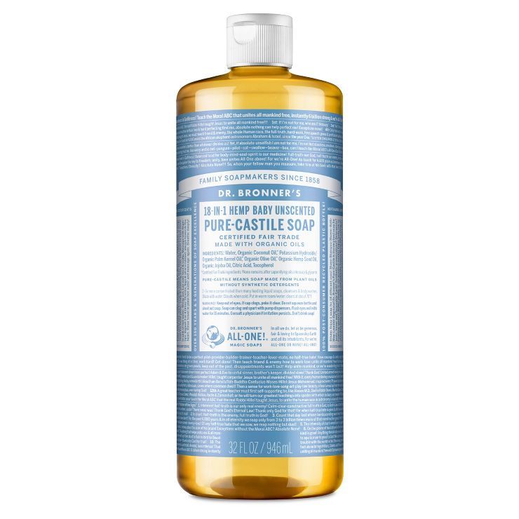 Dr. Bronner's 18-In-1 Hemp Baby Pure Castile Liquid Soap - Unscented - 32 fl oz | Target