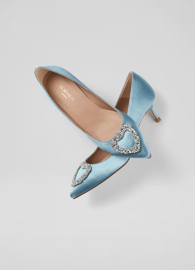 Ella Pale Blue Satin Heart Brooch Courts | L.K. Bennett (UK)