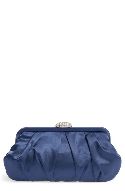 Nina Concord Pleated Satin Frame Clutch in Navy at Nordstrom | Nordstrom