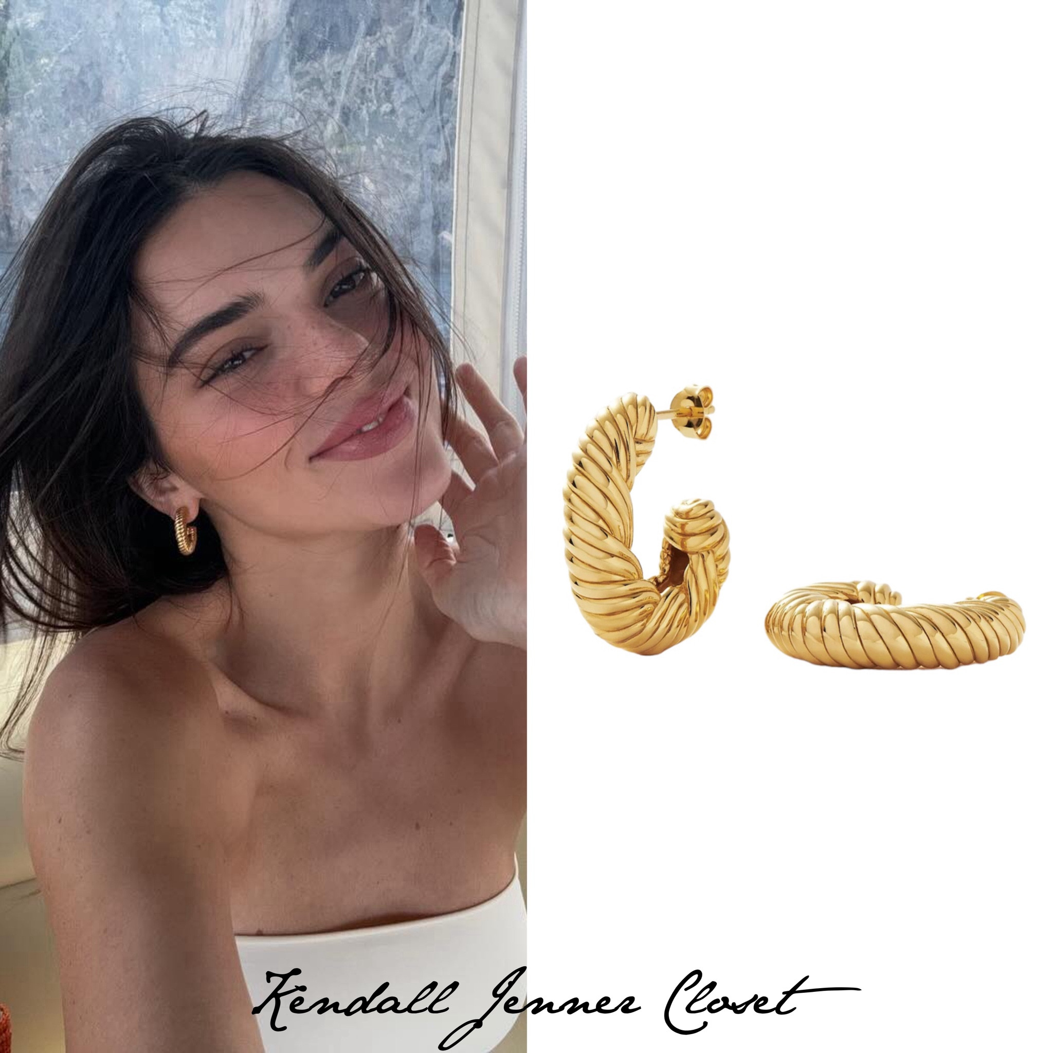 @KendallJenner via Instagram!

#KendallJenner looks stunning in the @MissomaLondon ‘Wavy Ridge Medium Hoop Earrings’ in 18ct Gold Plated ($161).✨🌊



#LTKGiftGuide