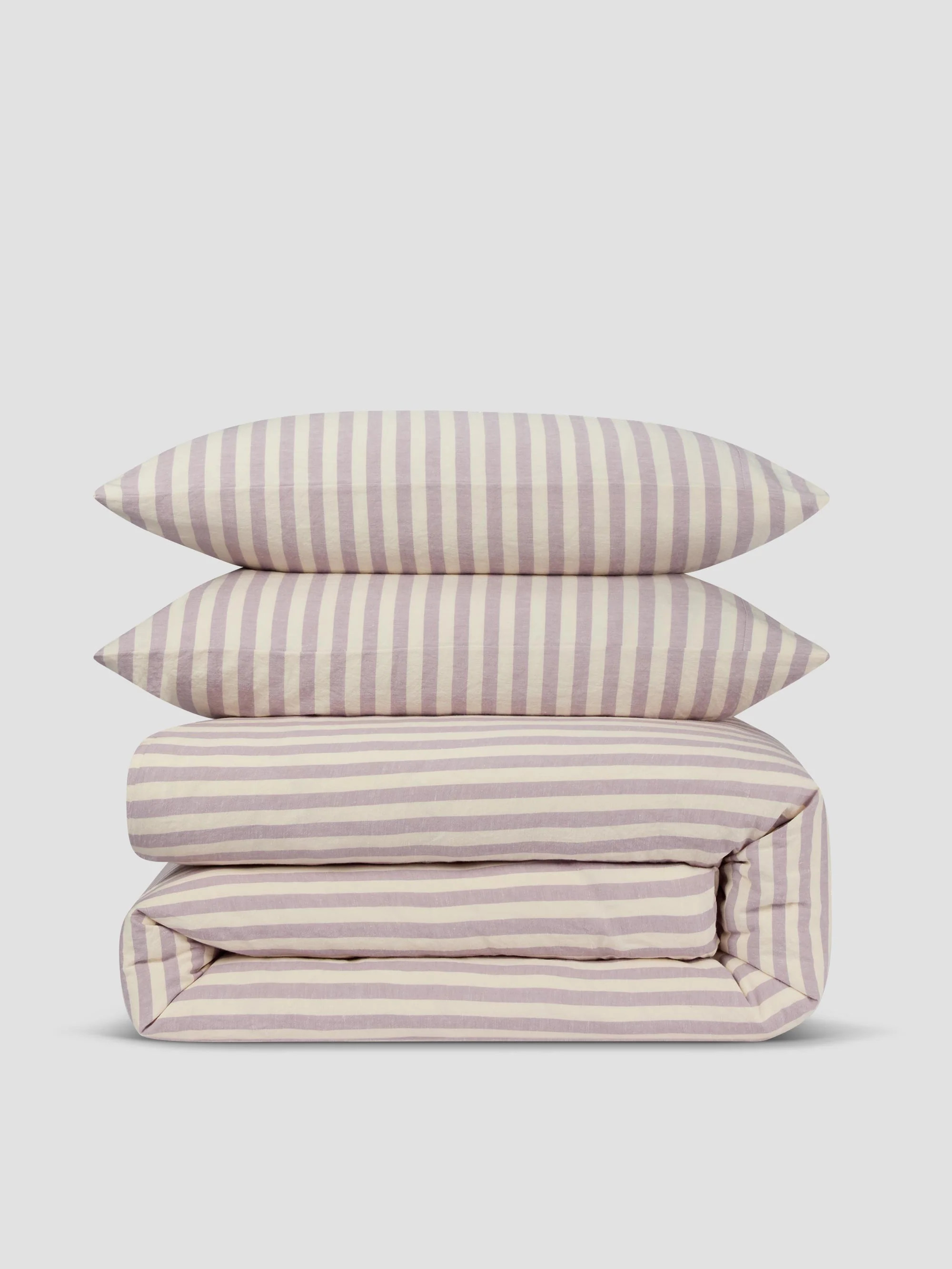 Elderberry Pembroke Stripe Linen Blend Duvet Set | Piglet