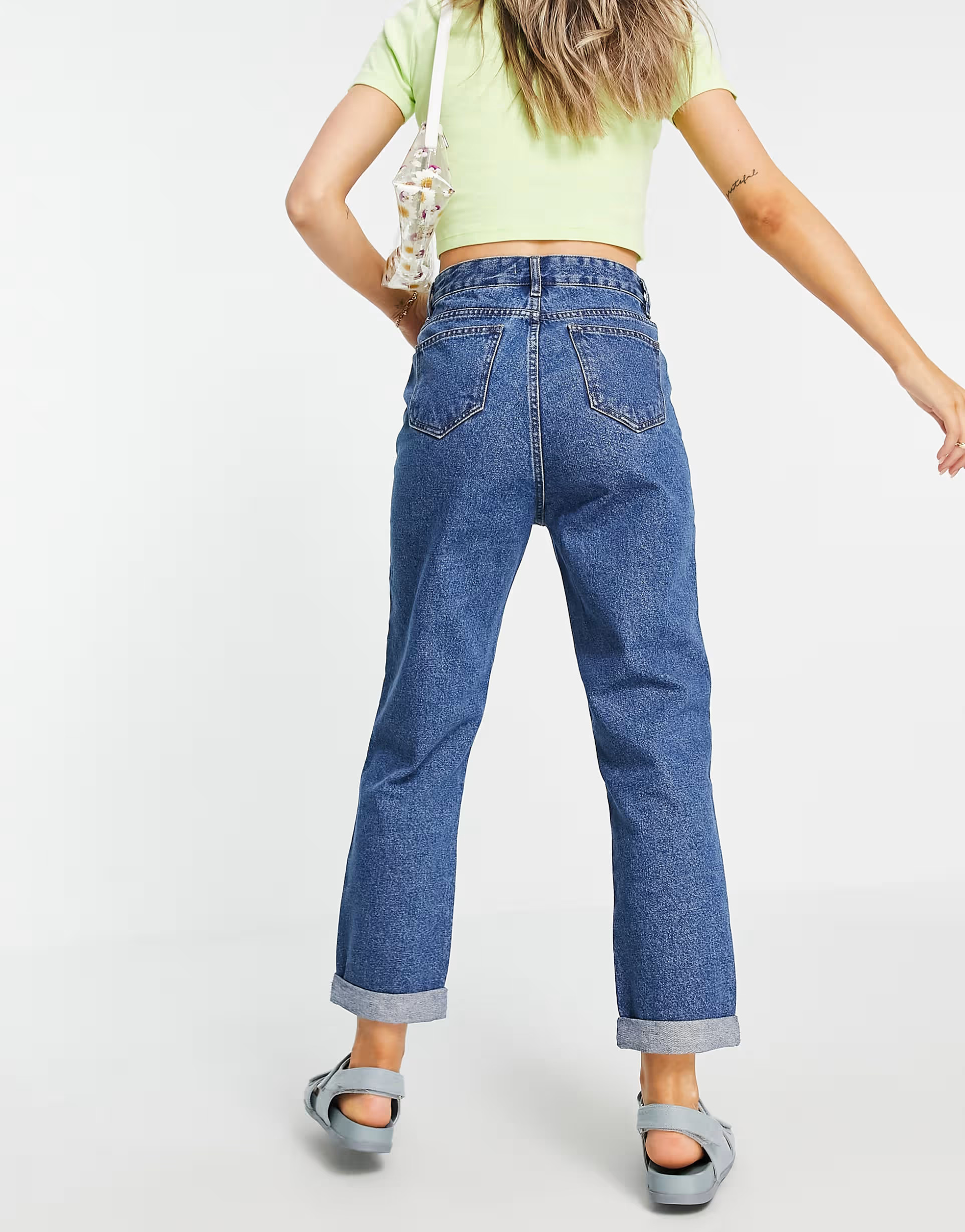 DTT Lou mom jeans in mid blue wash | ASOS (Global)