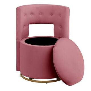 Pink 360° Swivel Velvet Curved Accent Chair with Storage Function and Metal Base for Living Room | The Home Depot