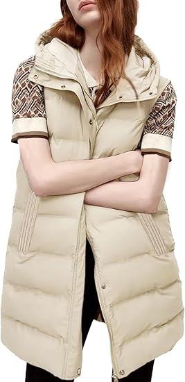 Tanming Women's Long Puffer Vest Casual Sleeveless Puffy Jacket with Removable Hood | Amazon (US)