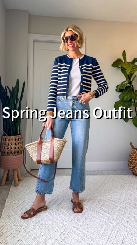 This effortless spring uniform is a great way to step up your basics this spring! The straight leg jeans are figure flattering with the high-rise, and perfectly cropped length to highlight some sandals or sneakers. 

I’m wearing my tts small in the cardigan + size 6 in the jeans 

#LTKfindsunder100 #LTKover40 #LTKVideo