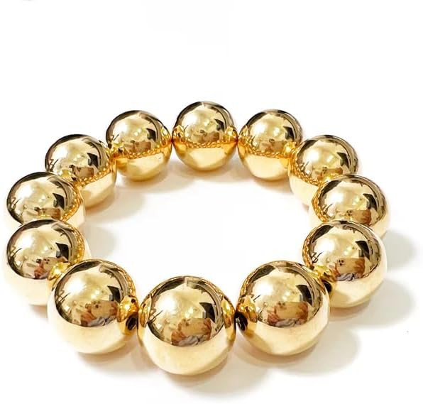 Kainier Gold Beaded Bracelets for Women 14K Gold Plated Chain Bracelets Strand Non Tarnish Chunky... | Amazon (US)