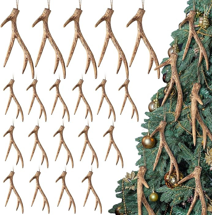 Sumind 20 Pcs Deer Antler Christmas Tree Ornaments Craft Reindeer Antler Hanging Ornaments Rustic... | Amazon (US)
