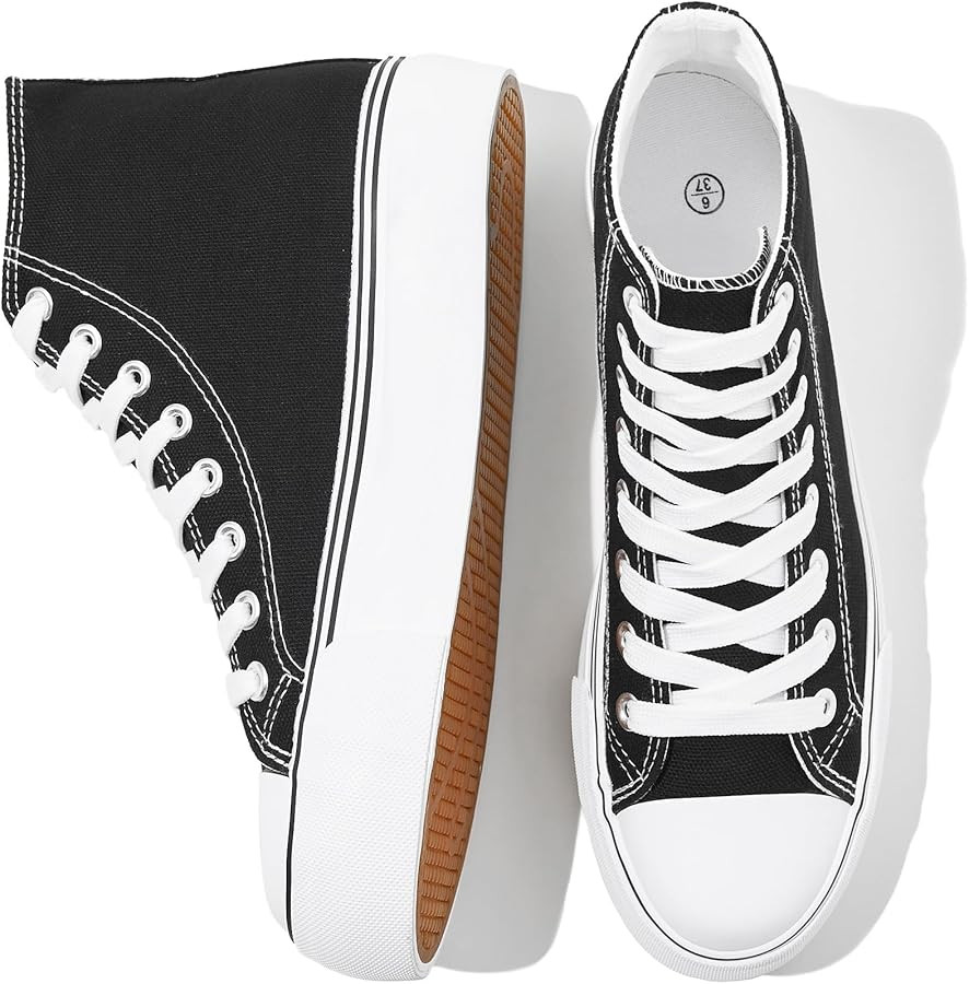 FRACORA Womens High Top Canvas Shoes White Black Platform Sneakers Lace Up Shoes for Women | Amazon (US)