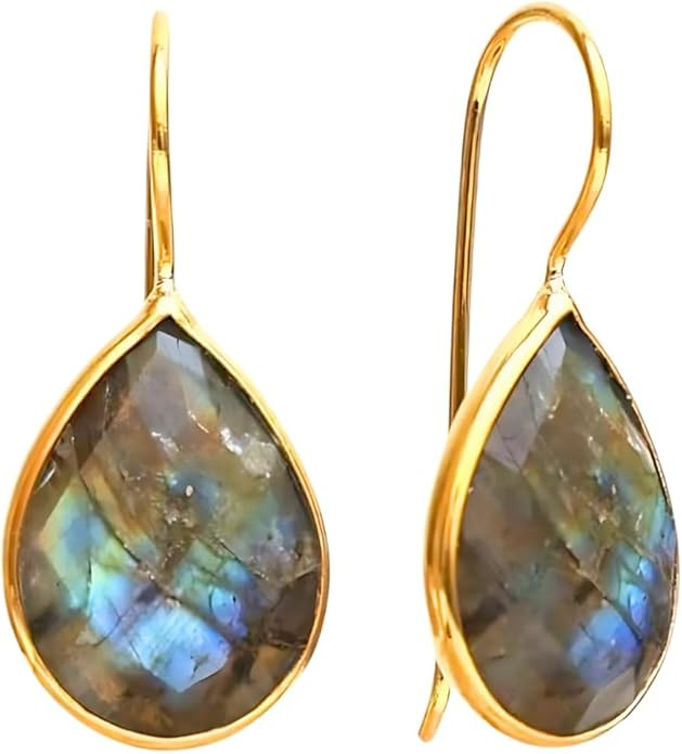 Gempires Pear Shaped Teardrop Crystal Earrings, Bezel Earring, Natural Gemstone Dangle Drop Earri... | Amazon (US)