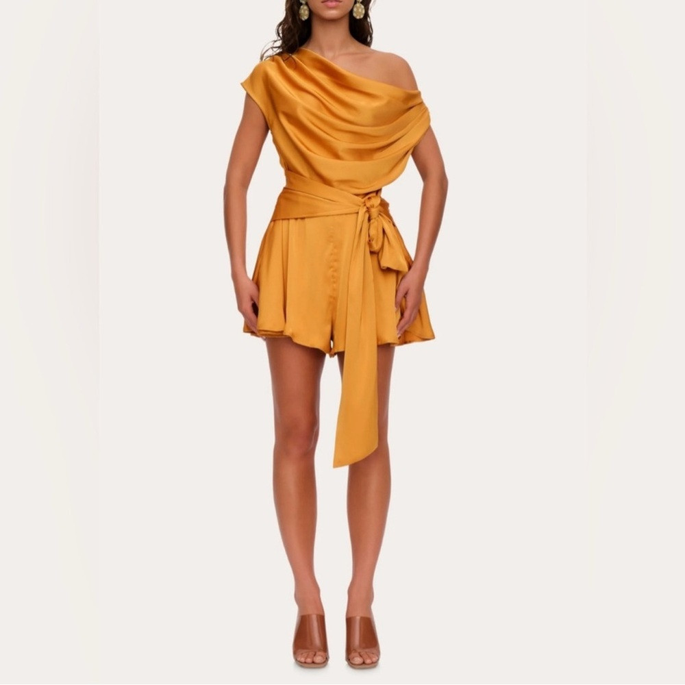 Andrea Iyamah Golden Mustard One-Shoulder Romper | Poshmark