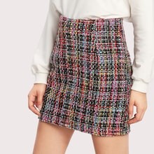 Zipper Hidden Colorful Tweed Skirt | SHEIN
