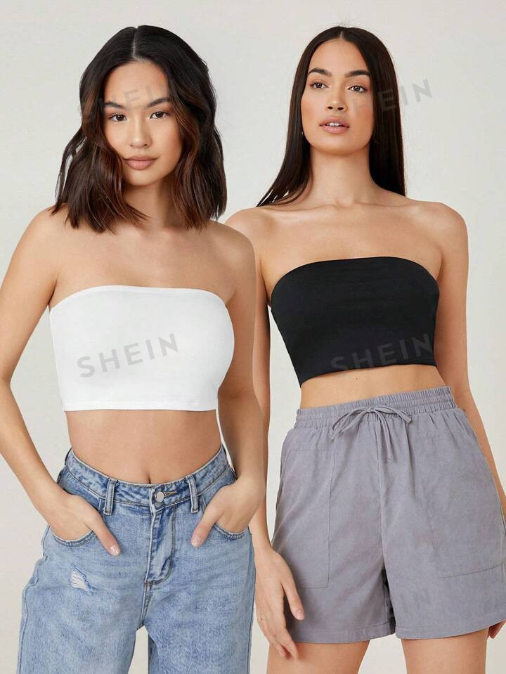 SHEIN BASICS 2 Pack Crop Tube Top | SHEIN USA | SHEIN