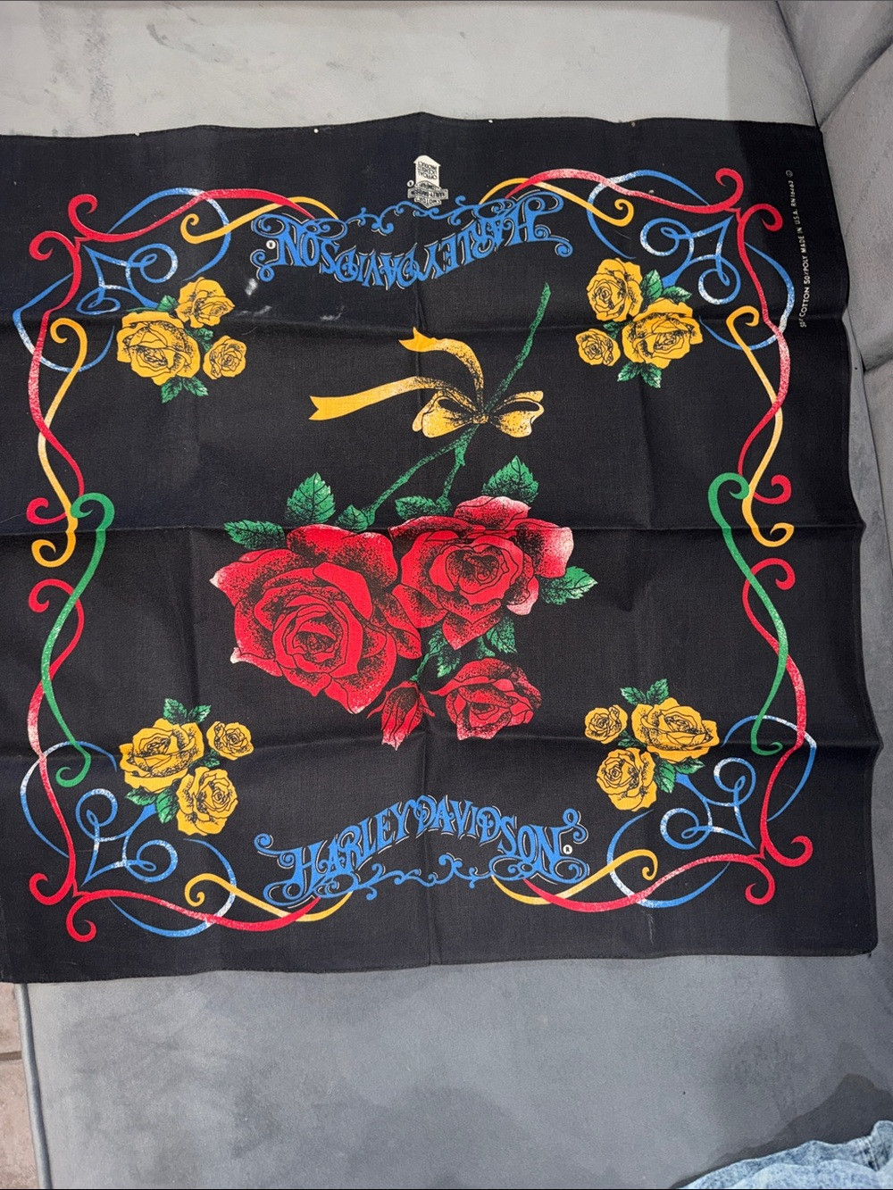 Vintage 1980s Bandana HARLEY DAVIDSON Motorcycle USA Rose Tattoo Biker Do Rag | Poshmark
