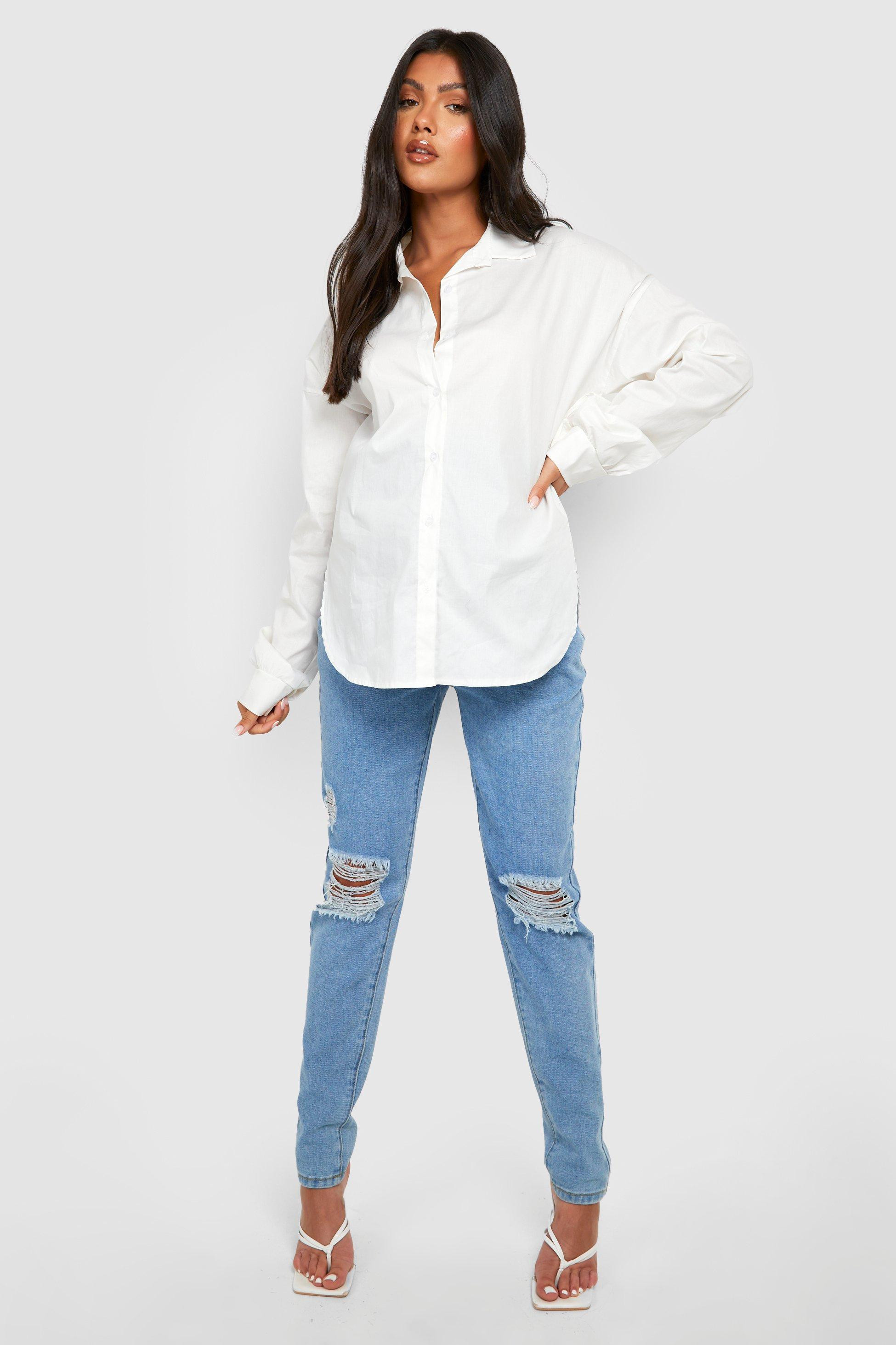 Maternity Curved Hem Poplin Shirt | Boohoo.com (US & CA)