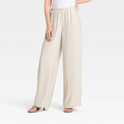 Women's High-Rise Modern Gauze Side-Tie Pants - A New Day™ Cream M | Target