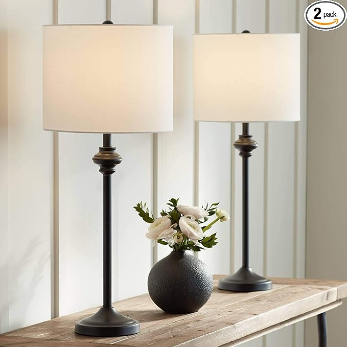 360 Lighting Lynn 26" Tall Skinny Buffet Modern Table Lamps Set of 2 Black Metal Fabric White Sha... | Amazon (US)