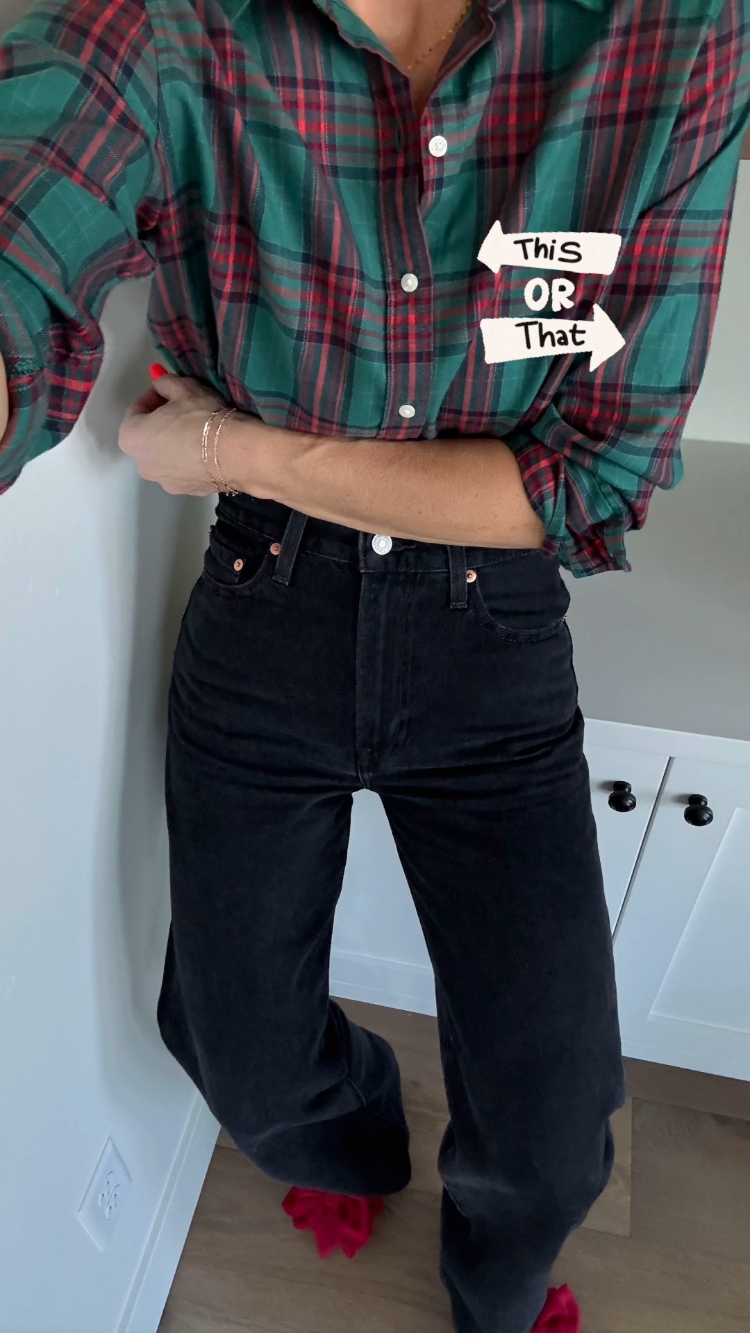 If it’s not versatile, it’s not for me!🤩 I have styled this Christmas plaid flannel several ways and here’s a simple look with wide leg jeans and a pop of red + on trend bow heels. I size down in the flannel to a small as I will mostly be wearing it more tucked in otherwise I’d say it fits true to size with a loose fit.
Jeans fit true to size — probably the most flattering pair of jeans in my closet. 

#LTKHoliday #LTKOver40 #LTKGiftGuide