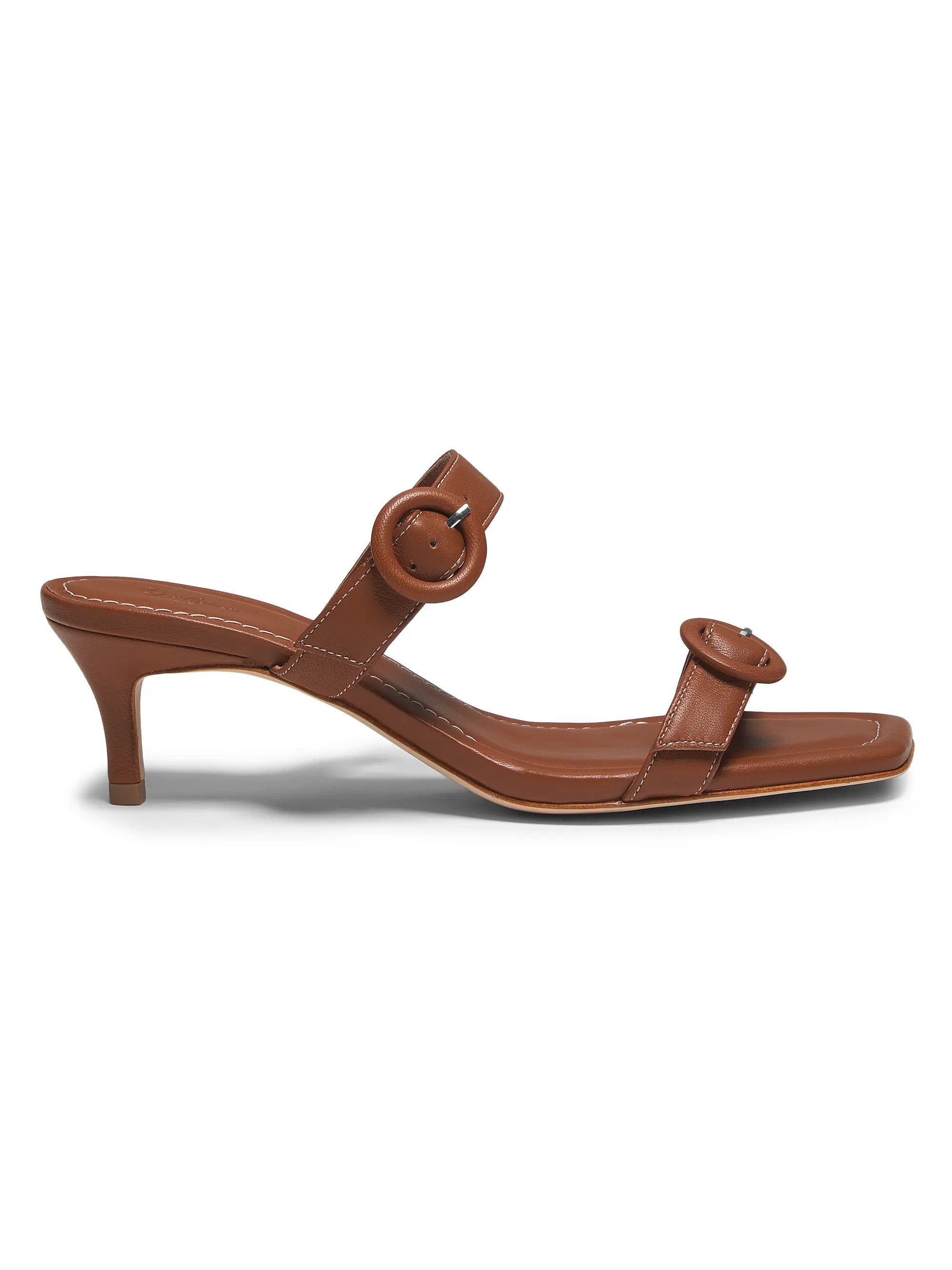 Double Buckle Leather 53MM Kitten Heel Sandals | Saks Fifth Avenue