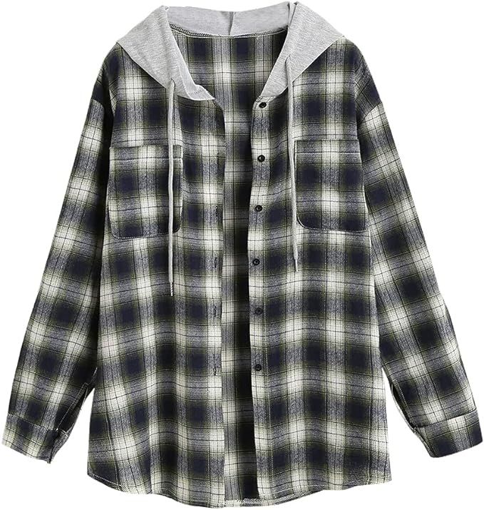 ZAFUL Women's Plaid Long Sleeve Shirt Button Down Wool Blend Thin Jacket Casual Blouse Tops with ... | Amazon (US)
