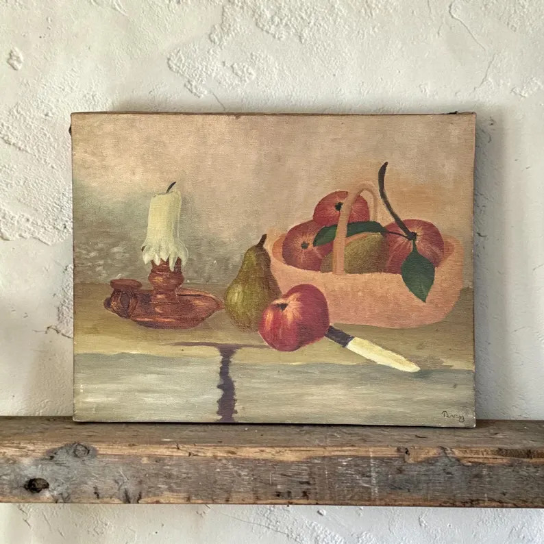 Antique Original Oil on Canvas Painting, Fruit and Candle Still Life Painting, Signed - Perry, C.... | Etsy (Global)