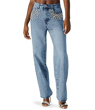 Steve Madden Eras High Rise Straight Leg Embellished Jeans - 25 | Dillard's