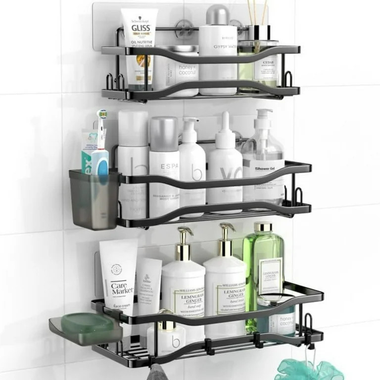 TINANA Bathroom Shower Caddy , 3 Pack Stainless Steel Adhesive Shelves with Hooks, Toothpaste & S... | Walmart (US)