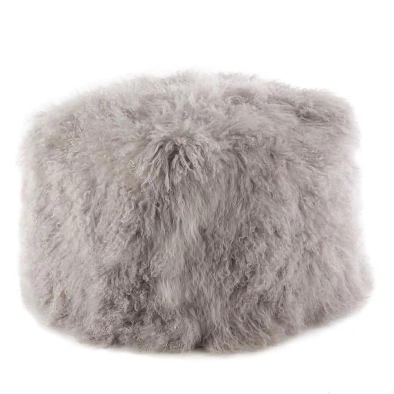 Saro Lifestyle Mongolian Lamb Fur Wool Pouf Ottoman Fog | Walmart (US)