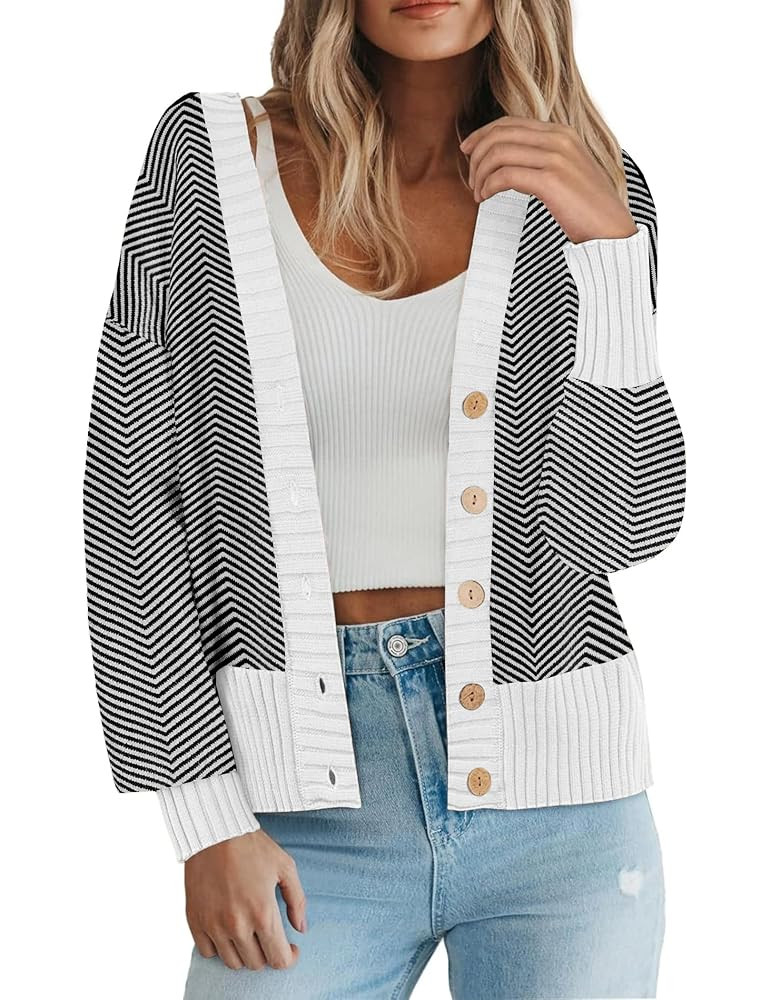 Zeagoo Women's Cardigan 2025 Fall Winter Open Front Oversized Button V Neck Loose Soft Knit Sweat... | Amazon (US)