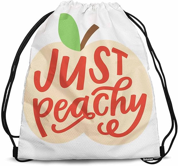 Hand Lettering Draw String Back Bag Just Peachy Word with Fresh Peach Fruits Gym Backpack Basketb... | Amazon (US)