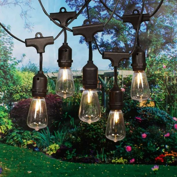 Better Homes & Gardens 15-Count Shatterproof Edison Bulb Outdoor String Lights, with Black Wire -... | Walmart (US)