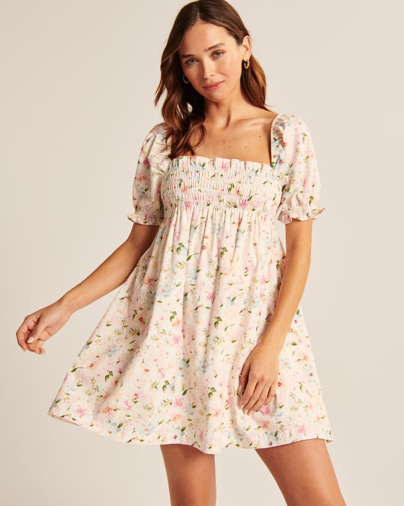 Smocked Babydoll Mini Dress | Abercrombie & Fitch (US)