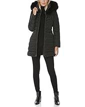 LAUNDRY BY SHELLI SEGAL Women's Puffer Jacket with Detachable Faux Fur Hood and Large Collar, Black, Medium | Amazon (US)