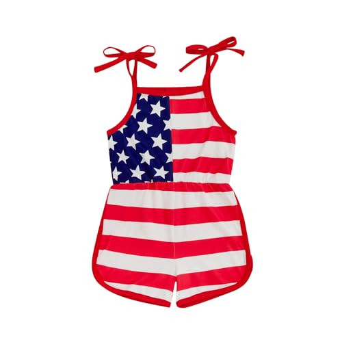 Socutebabe Toddler Girl 4th Fourth Of July Outfit American Flag Overalls Spaghetti Strap Jumpsuit Red White And Blue Outfits (Red, 3-4 Years) | Amazon (US)