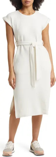 Caslon® Textured Knit Tie Waist Cotton Blend Midi Dress | Nordstrom | Nordstrom
