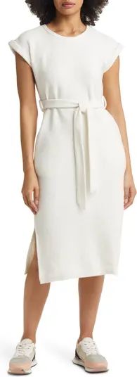 Caslon® Textured Knit Tie Waist Cotton Blend Midi Dress | Nordstrom | Nordstrom