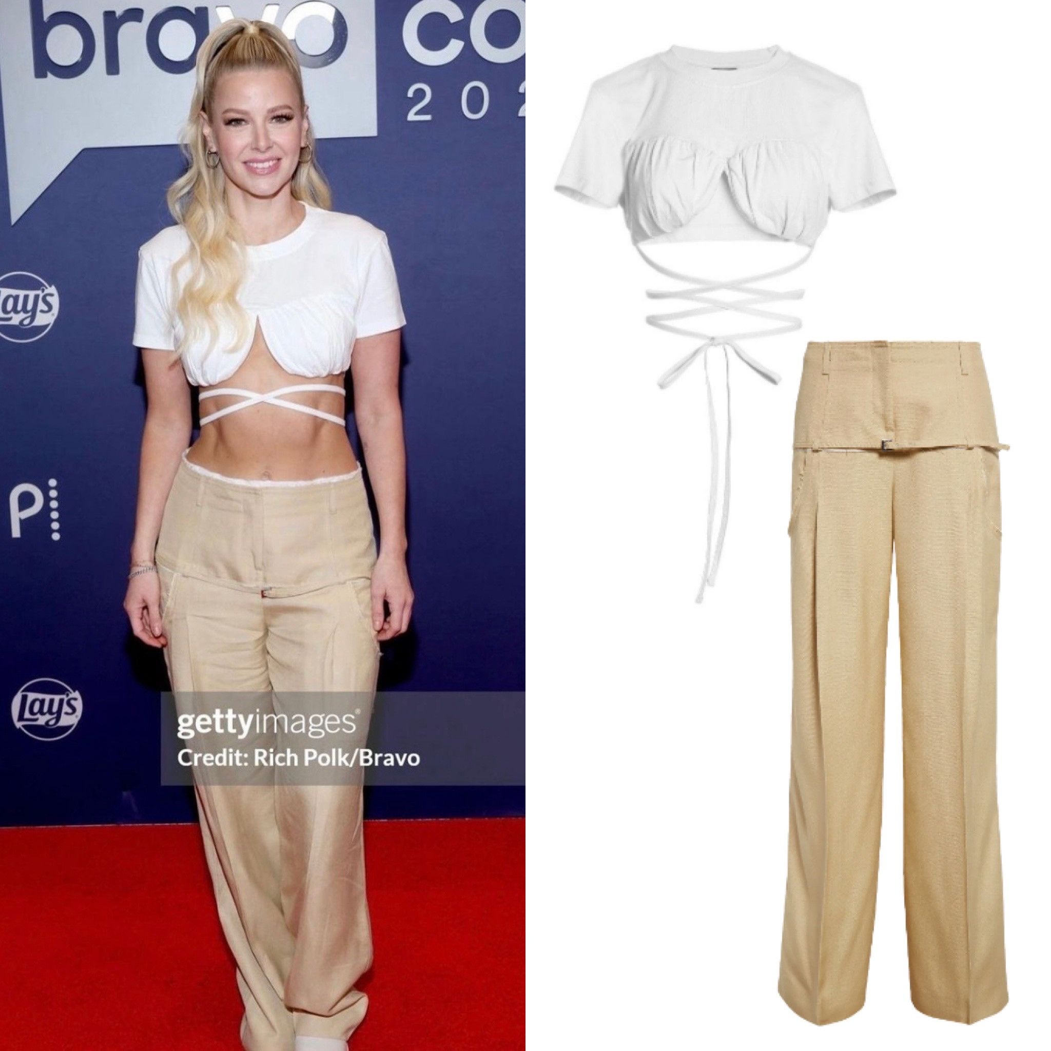 Ariana Madix’s Tie Waist Crop Top + Belted Trousers at #BravoCon2023 📸= @bravolovebaby_