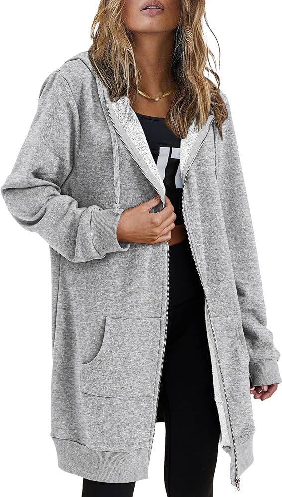 Zeagoo Womens Zip Up Hoodies Long Sleeve Fall Hooded Lightweight Tunic Sweatshirt Oversize Fleece... | Amazon (US)