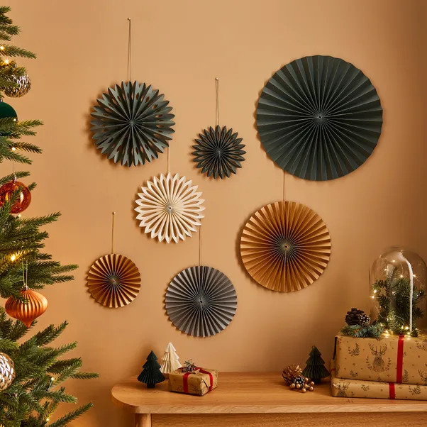 Set of 7 Green and Gold Fan Wall Decorations | Dunelm (migrated)