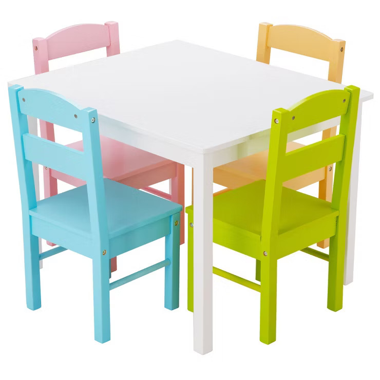 Costway 5 Piece Kids Wood Table Chair Set Activity Toddler Playroom Furniture Colorful | Target