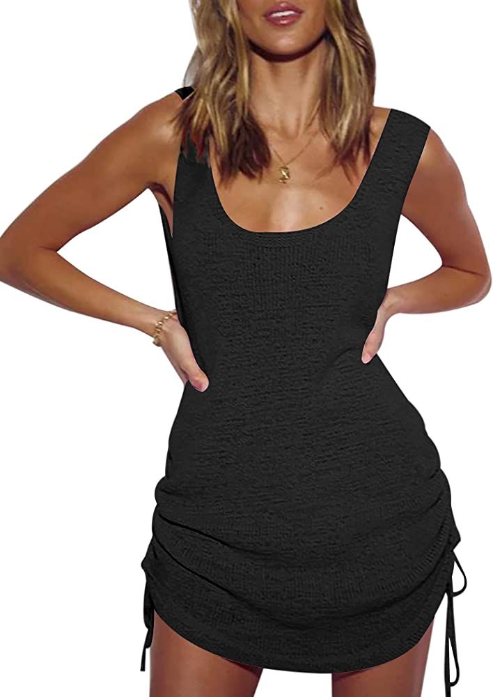 AI'MAGE Women Cover Ups Beach Bikini Dress Crochet Coverups Summer Tank Dress with Drawstring S-X... | Amazon (US)