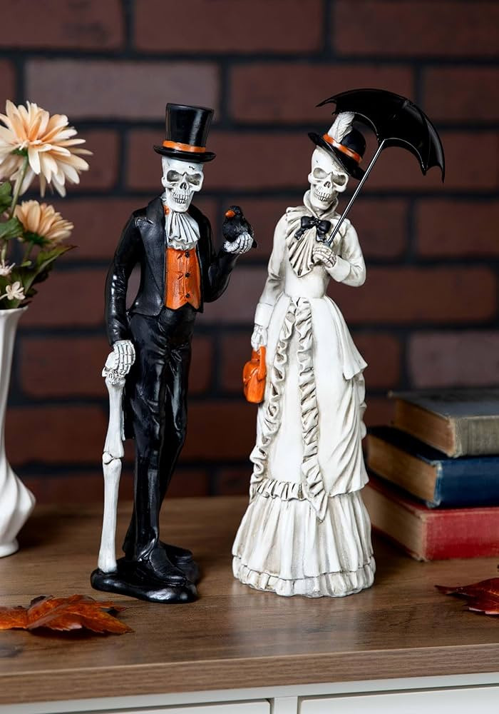 K&K Interiors 41478A Assorted 13 Inch Resin Skeleton Man & Lady (2 Styles), Black and White | Amazon (US)