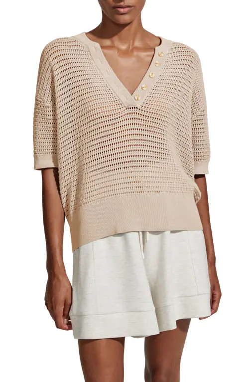 Varley Callie Sheer Knit Cotton Top in Moonlight at Nordstrom, Size X-Large | Nordstrom