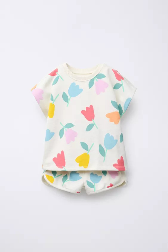 MEDIUM WEIGHT PRINTED T-SHIRT AND SHORTS SET | Zara US