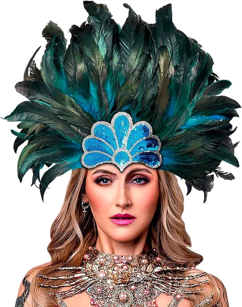 HOMELEX Women's Black Feather Headpiece Carnival Caribbean Headdress Showgirl Accessories | Amazon (US)