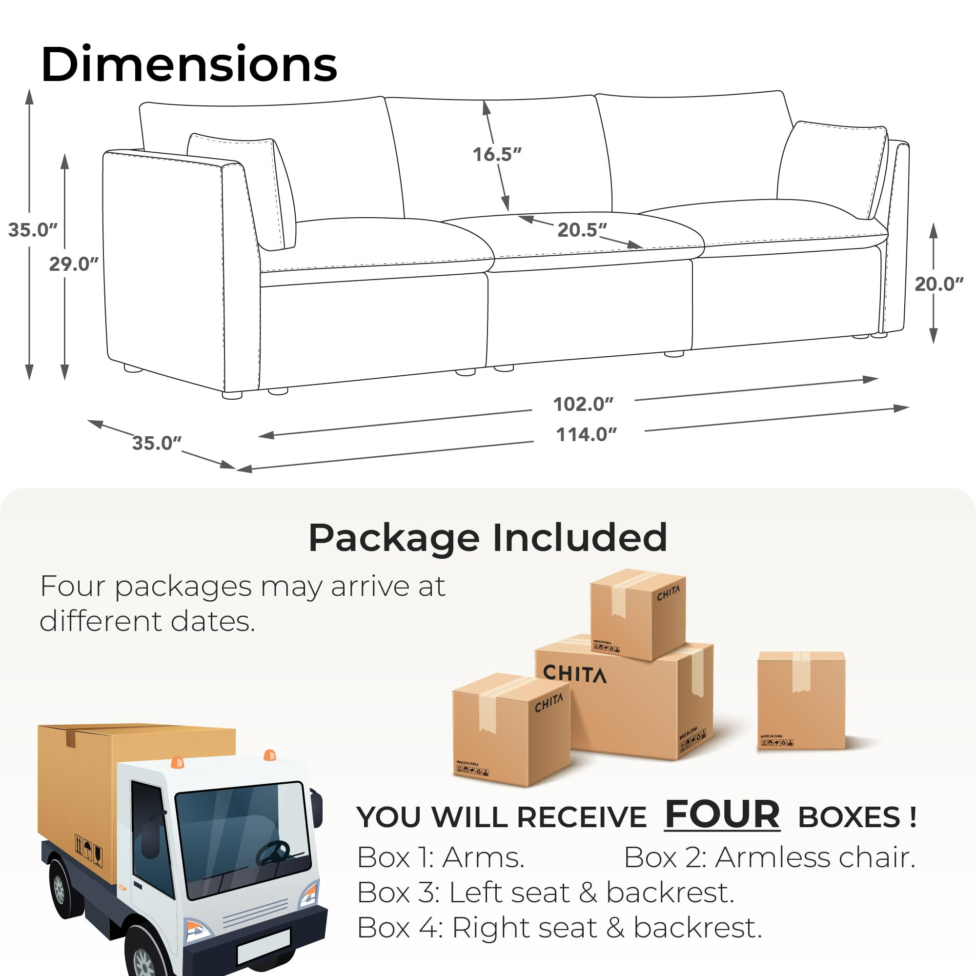 CHITA Sectional Modular Down Filled Sofa, Comfty Feather 3 Seat Cloud Couch, FSC Certified Modern... | Amazon (US)
