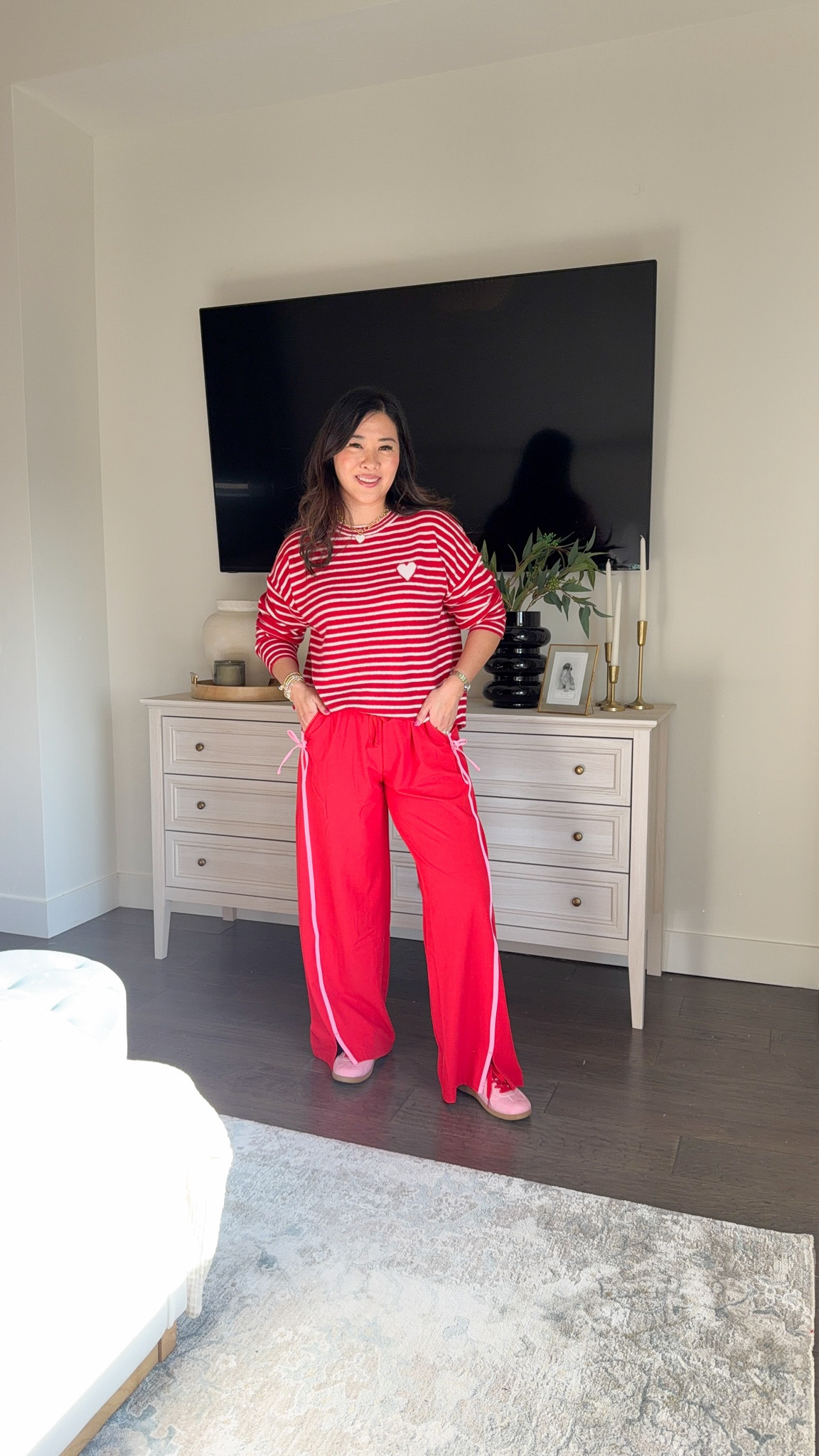 Target Valentine’s Look
Heart Sweater: Large
Bow Track Pants: Medium 