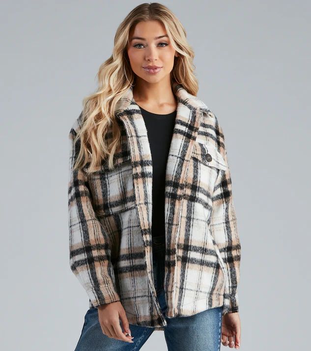S'more Plaid Faux Fur Woven Shacket | Windsor Stores