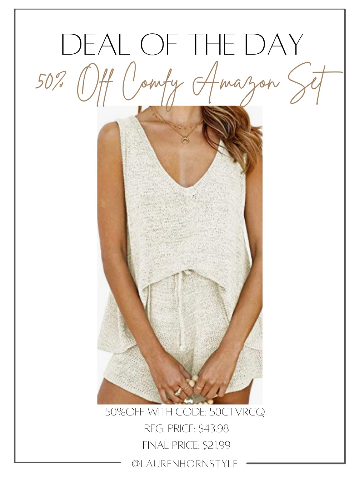 Deal of the day: 50% off comfy Amazon set. Spring lounge wear

50%off with code: 50CTVRCQ (Works on all options)
Reg. Price: $43.98
Final Price: $21.99

#LTKSeasonal #LTKstyletip #LTKunder50
