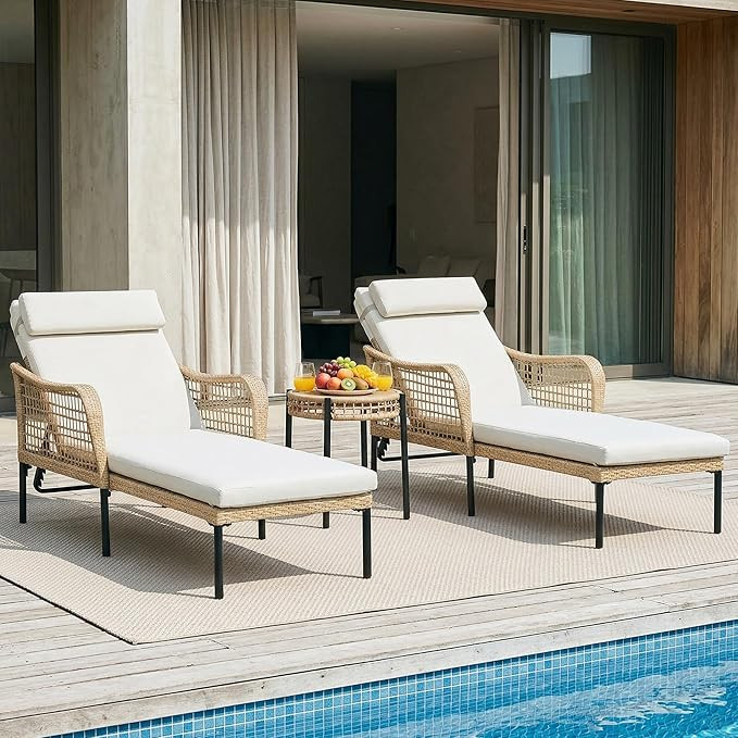 NATURAL EXPRESSIONS Aluminum Outdoor Chaise Lounge Chairs, Wicker Patio Lounge Chair Set of 2 wit... | Amazon (US)