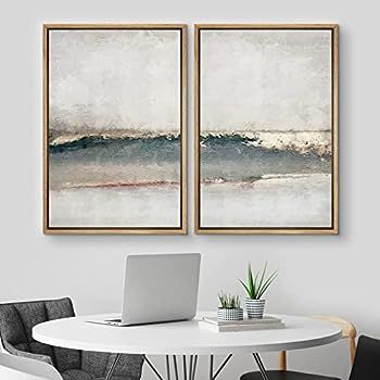MUDECOR Framed Canvas Print Wall Art Set Watercolor Pastel Gray Teal Landscape Abstract Shapes Il... | Amazon (US)